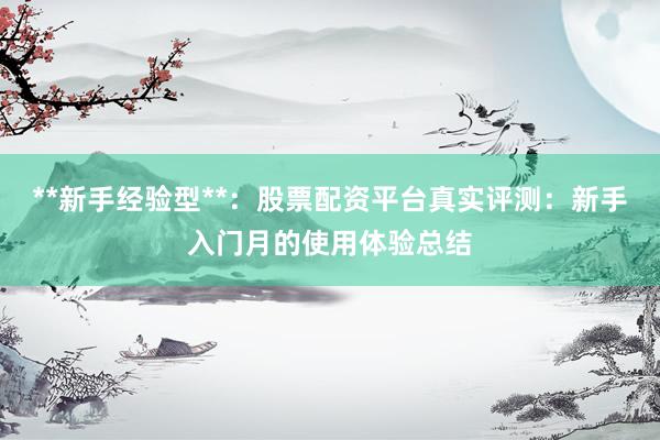 **新手经验型**：股票配资平台真实评测：新手入门月的使用体验总结