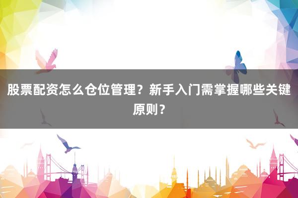 股票配资怎么仓位管理？新手入门需掌握哪些关键原则？